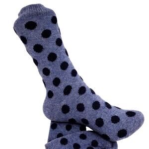 Garnet Hill Dot Socks Size 9-11 Warm Cozy Cashmere Blend Soft Crew Lt Blue Navy